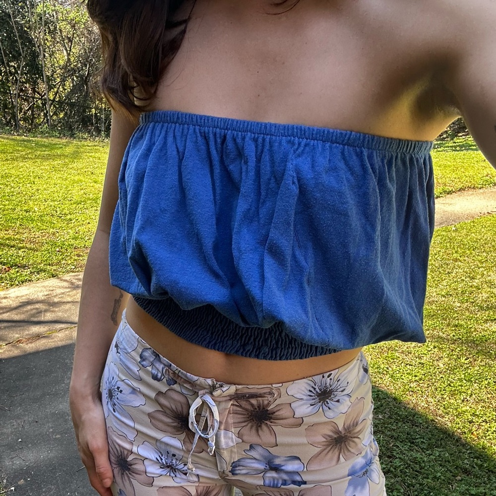 Vintage 70s Strapless Bubble Top - Cobalt Blue